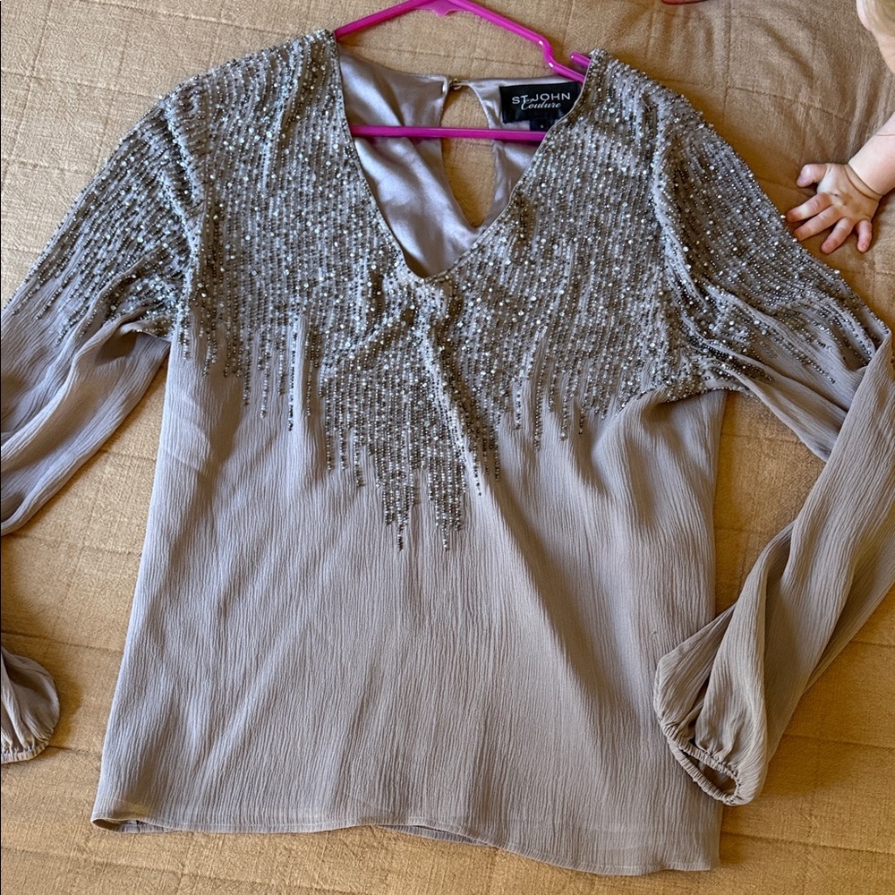 St. John Gray Sequin Blouse